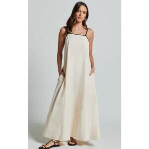 NWT Women's Ivory Sleeveless Straight Neck A Line 2X Midi Dress, Side Pockets